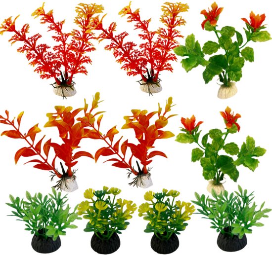 Lot De 11 Plantes Artificielles Pour Aquarium - Hauteur 5 à 23 Cm, Plastique Sûr, Décoration Réaliste Sans Entretien