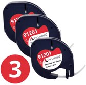 3x Dymo Compatible Letratag Navulling Label tape 91201 - Plastic - Zwart op wit - 12 mm x 4 m - S0721610 - Ar Labels - Zelfklevend - Multifunctioneel - Label tape cassette voor Dymo LetraTag Labelprinter
