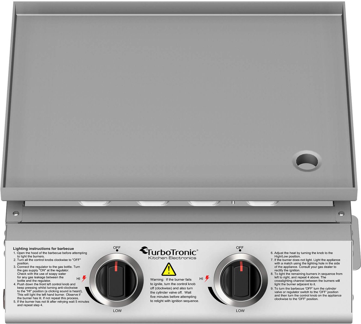 TurboTronic TT-BBQ6 Tafelgrill – Draagbare Tafelmodel Gasgrill - 2 Branders - RVS Bakoppervlak | Tuin Grill - Outdoor & Camping