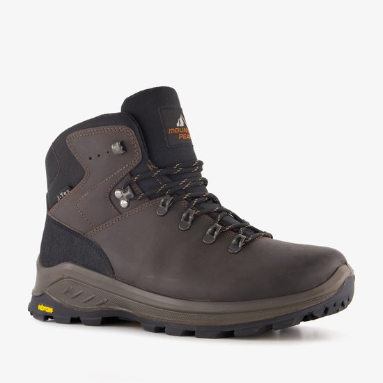 Bruine leren wandelschoen met zwarte details, J-Tex en Vibram zool.