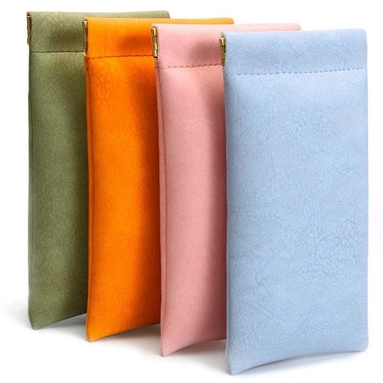 CXNXFD 4 stuks brillenkokers, zacht PU-lederen beschermhoes, dames, brillenhoes voor zonnebrillen, etui, draagbaar, waterdicht