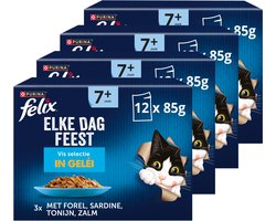 Felix Elke Dag Feest 7+ Senior Vis Selectie - Kattenvoer Natvoer - Tonijn Zalm Sardines & Forel - 48 x 85 g