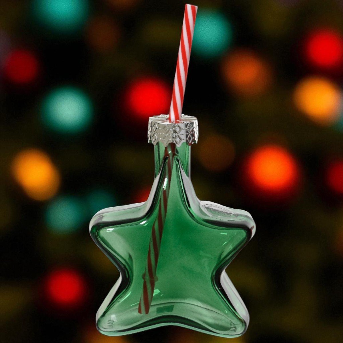 Stervormig kerstglas met rietje – Groen – Feestelijk drinkglas 13,8 cm