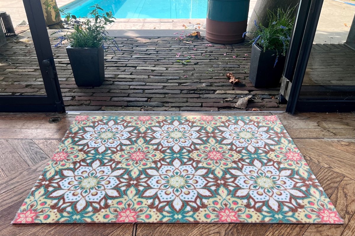 Deurmat, droogloopmat Rozenkelim | Groen | 75cm x 55cm