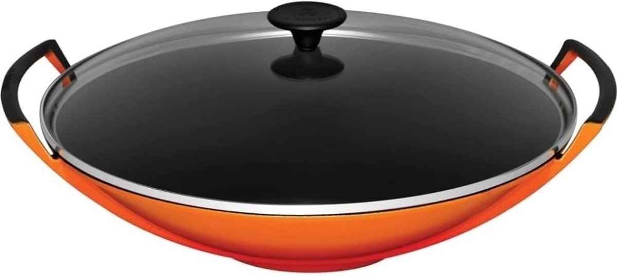 Gietijzeren Wok met Glazen Deksel - Ø 36 cm, 4,5 Liter voor Vetarm Koken