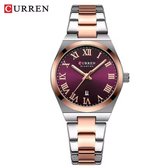 Curren Elegante Dameshorloge | Polshorloge | Dames | Horloge | 33MM | Vrouwen | RVS | Paars