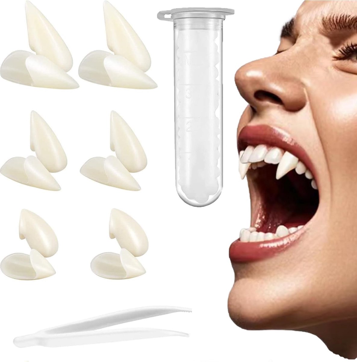 Lot De 2 Dents De Vampire Rétractables - Prothèses Halloween Réutilisables - Résine - Cosplay
