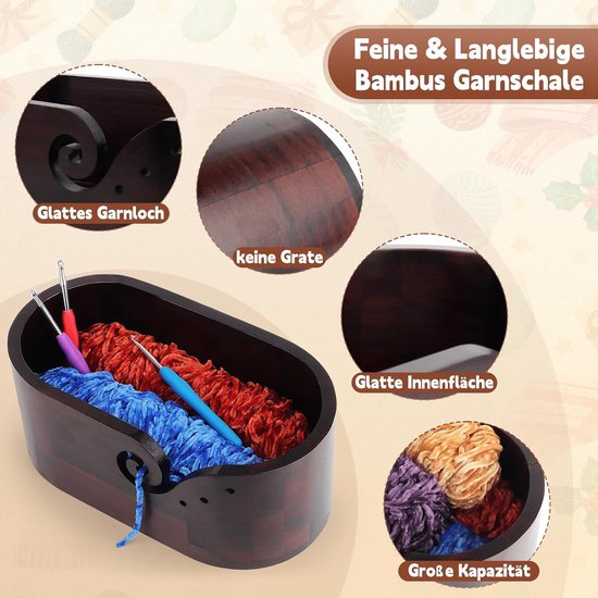 RoseFlower 5.3 Pouces Bol à Tricoter, Bol en Bois Fil de Stockage Bol avec Trous et perceuses sculptés -Le Tricot Crochet Décor à La Maison#3