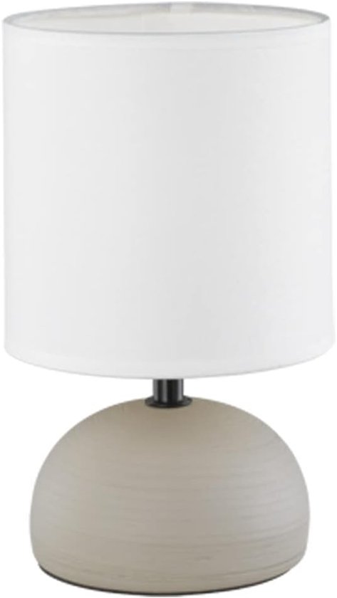 witte keramische tafellamp met grijze stoffen kap - decoratieve tafellamp met tussensnoerschakelaar - 42 cm hoogte & 25 cm diameter - E14 fitting max. 40 W - gemaakt van keramiek/metaal/textiel