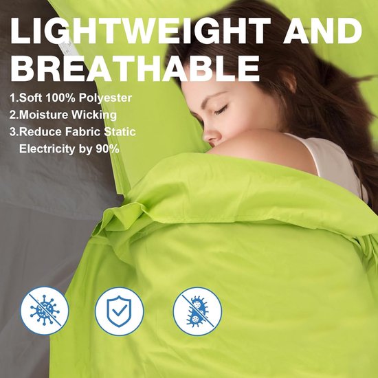 Slaapzakvoering voor Volwassenen - Lichtgewicht en Draagbaar Zomerslaapzak Ideaal voor Backpacken, Hotels, Hostels, Kamperen en Zakelijke Reizen — afbeelding 3
