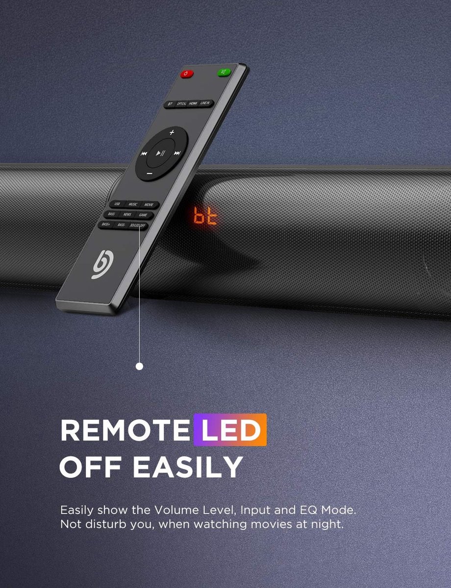 Afbeelding 2 van Soundbar met Subwoofer 2.1-kanaal 190W voor TV - Bluetooth 5.0, Instelbare Bas en DSP Technologie