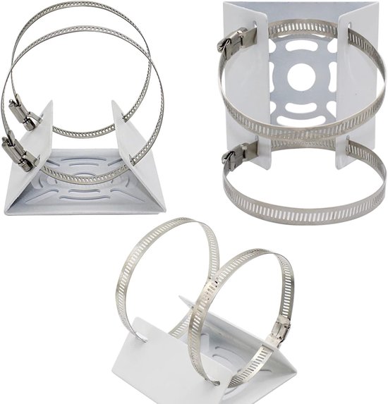 Beveiligingscamera-beugel - Camerabeugel - Beveiligingsbeugel - met 2 ringen - universele metalen beugell - Verticale paaladapter - Voor beveiligingscamera's - Stevige metalen beugel - Vlakke paalbeugel - stevig en duurzaam - Wit van Merkloos — afbeelding 3