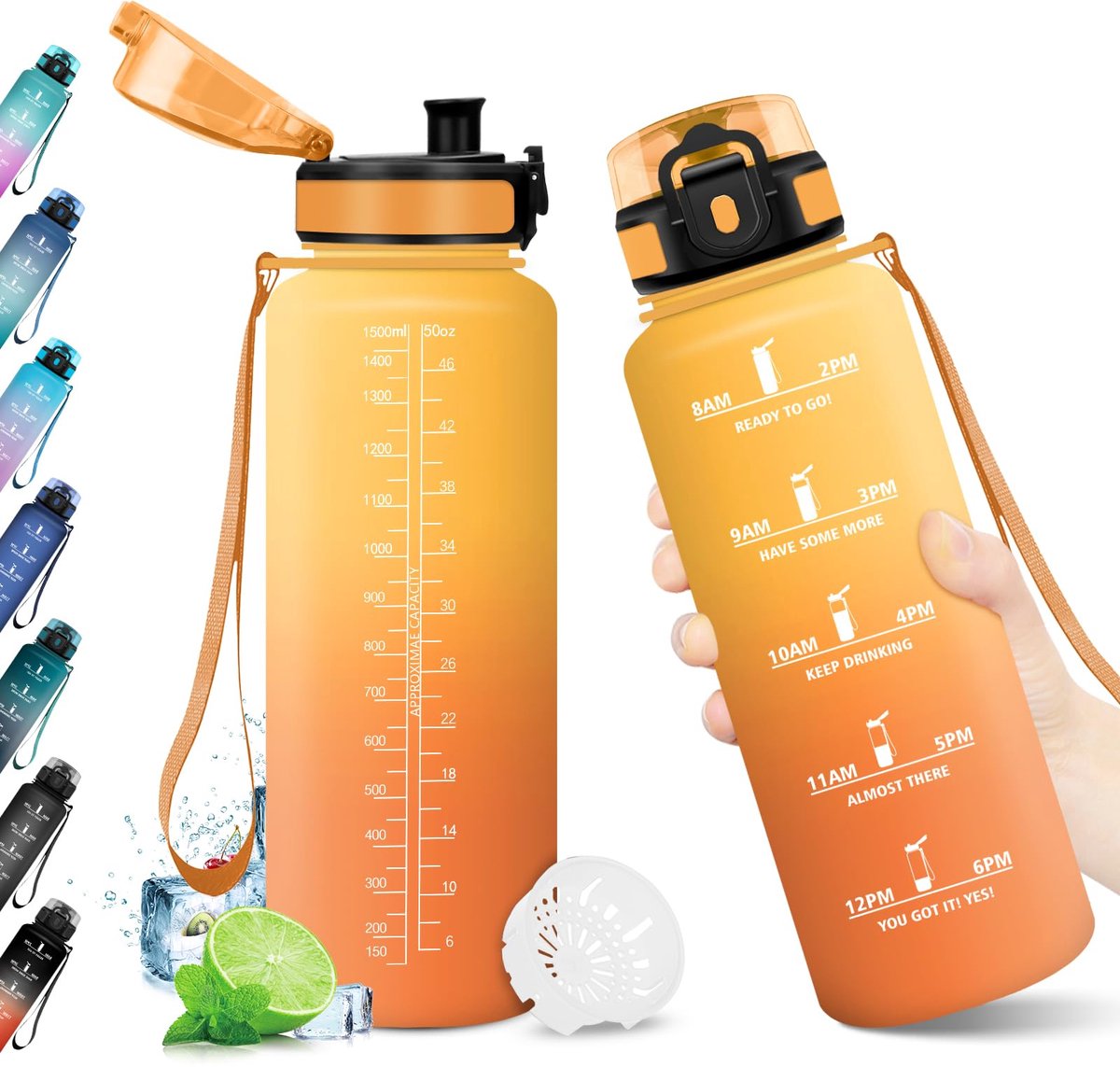 Ibenzoa® Grote sportieve drinkfles met filter en tijdmarkering voor dagelijks gebruik