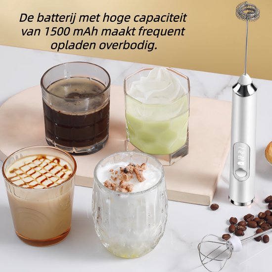 1stuk - Melkopschuimer - Draadloze melkopschuimer - Oplaadbare elektrische melkopschuimer - Geschikt voor cappuccino, latte en beslag - 2-in-1 keukengadget - Koffieaccessoires - Keukengadgets - wit van K☕️FJE! — afbeelding 2