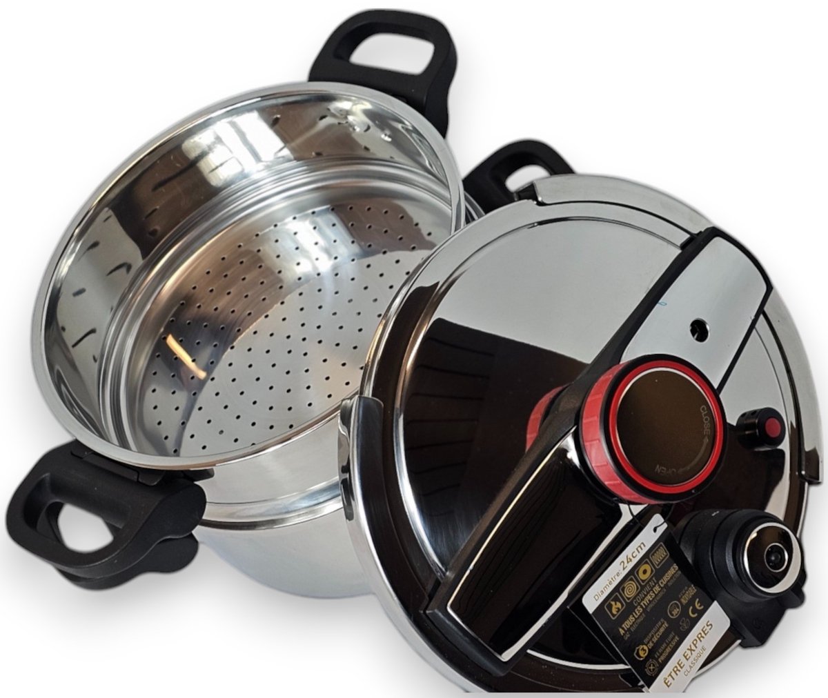 Royal Swiss Snelkookpan Couscous pan - 2 in 1 - 8 Liter - Ø 26 cm - RVS - Inductie - Automatische sluiting