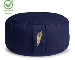 MindBaas - Meditatiekussen - Eco - Rond - Donkerblauw - Dubbel Gestikt - 15 x 33 cm (hoogte x diameter) - Yoga kussen - Yogakussen