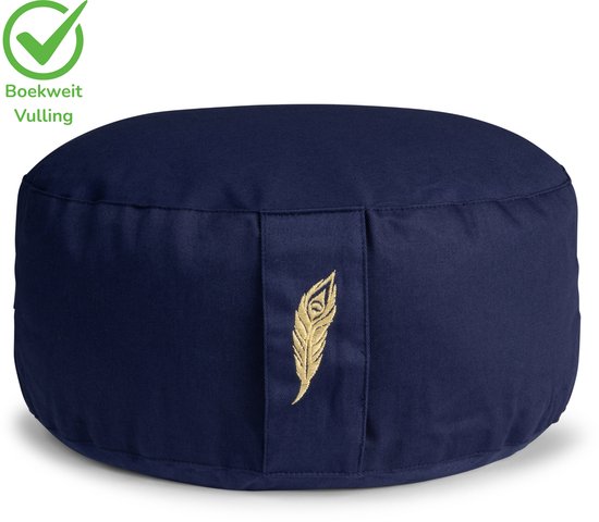 MindBaas - Meditatiekussen - Eco - Rond - Donkerblauw - Dubbel Gestikt - 15 x 33 cm (hoogte x diameter) - Yoga kussen - Yogakussen