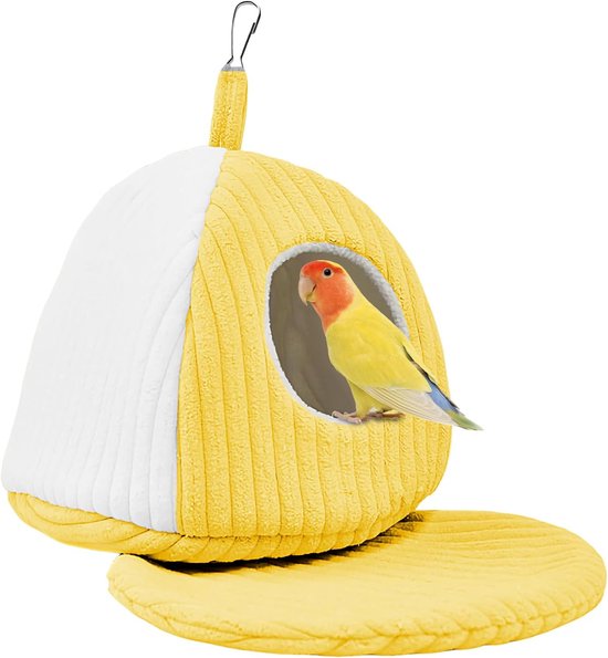 vogelhuis- vogelhuisje- Vogelnestkooi - Warme hangmat - Comfortabel vogelnestbed voor parkieten, papegaaien, ara's, grijze roodstaarten, dwergpapegaaien, kleine vogels en middelgrote vogels - Binnen/buiten - Kooi - Bedding (Geel - 21*21)