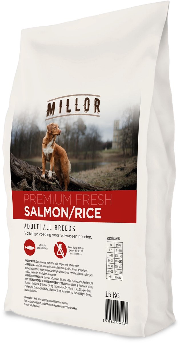 Hondenvoer Millor - Zalm en Rijst - 15 kg Volledige Brokken