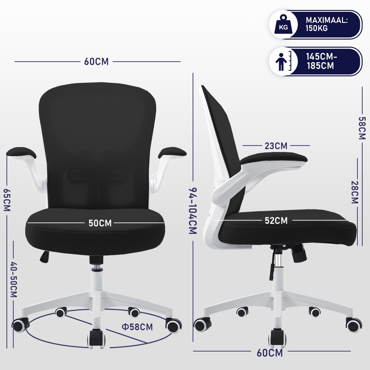 Durrafy Ergonomische Bureaustoel met Lendensteun en - afbeelding 3