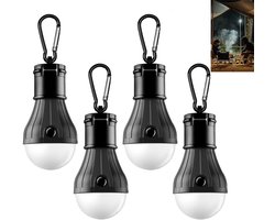 4 stuks - draagbare LED-tentlamp - waterdichte kampeerlantaarn -noodverlichting met karabijnhaak - op batterijen - ABS-materiaal - voor wandelen, feesten, kamperen, vissen - zwart