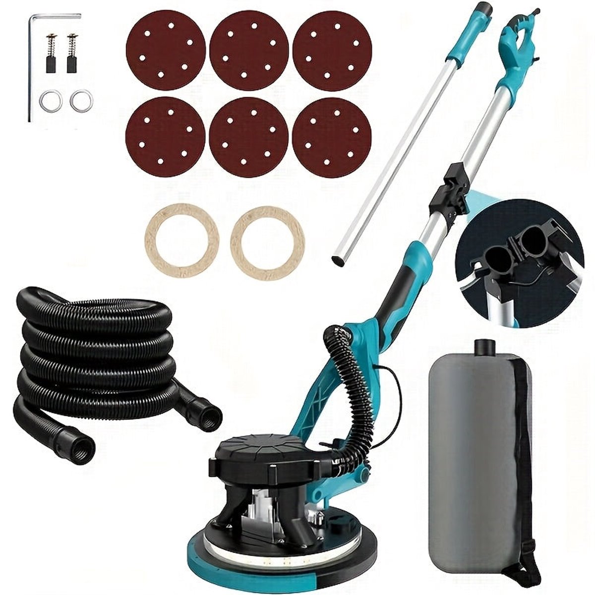 Wandschuurmachine – Langnekschuurmachine – Plafondschuurmachine – Muurschuurmachine – Vloerschuurmachine – 1250W Krachtige Motor – LED Verlichting & Automatische Stofafzuiging