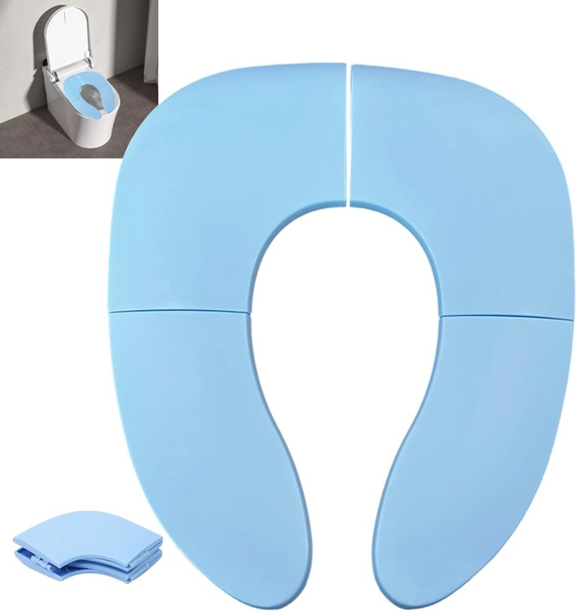 Image of 1 Blauwe Reispotje - 29 × 34,4 cm - Opgevouwen 15 × 18,3 × 5 cm - Opvouwbaar - Zindelijkheidstraining Toiletbril - Draagbaar - Reistoiletbril - Geschikt voor peuters, jongens en meisjes - Antislip