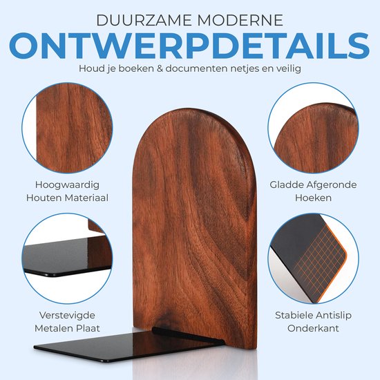 Serre-livres NovaWare® - 4 pièces - Serre-livres - Organisateur d'étagère - Porte-livres - Étagère à livres - Serre-livres - Bois de noyer