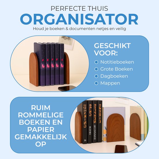 Serre-livres NovaWare® - 4 pièces - Serre-livres - Organisateur d'étagère - Porte-livres - Étagère à livres - Serre-livres - Bois de noyer