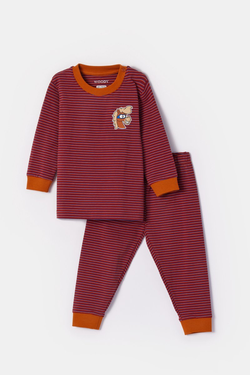 Woody pyjama baby jongens - rood gestreept - pony - 252-10-PLC-Z/936 - maat 74