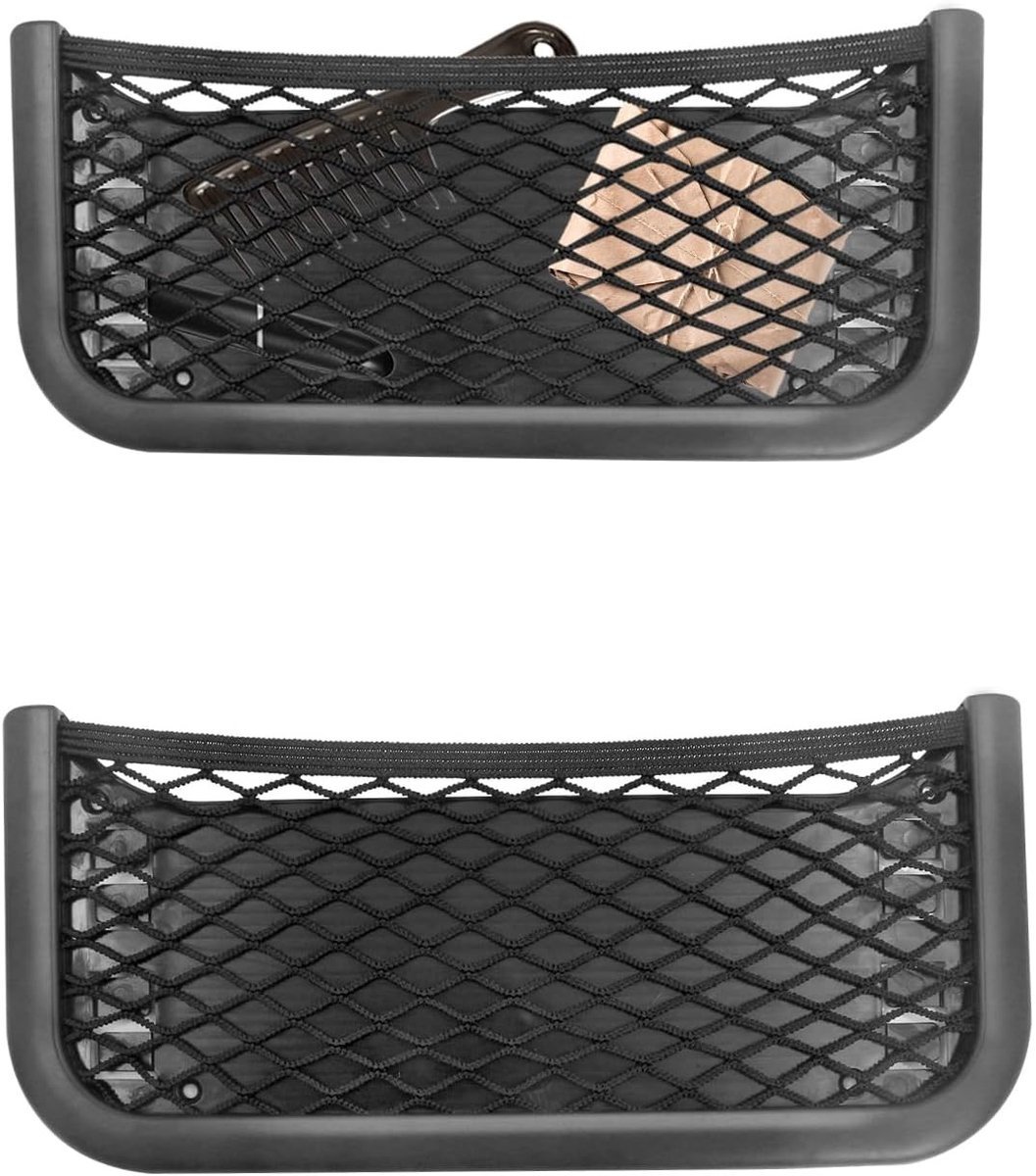 OIMG Set van 2 - Auto-opbergnet - Camper-opbergnet - Kunststof frame - Zelfklevend auto-opbergnet - Elastisch opbergnet - Bagage-organizer - Verdelers - Opbergnetzakken - Universeel gebruik - Geschikt voor campers - 20 x 8 cm - Zwart