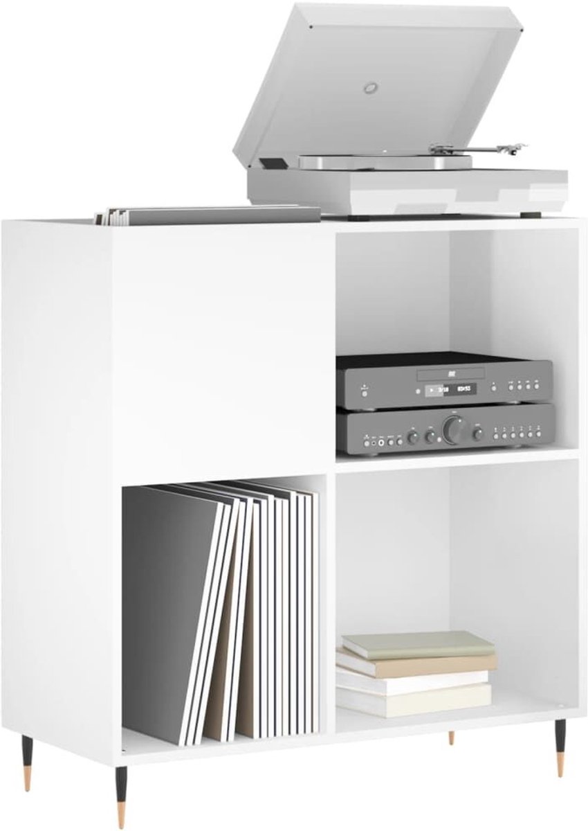 Platenspeler Meubel - LP-kast - Platenspelerkast - Draaitafelstandaard - Platenspelerstandaard - Vintage Displayplank - Hoogglans Wit