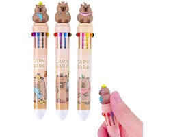 GEAR3000® capybara pen - capibara spullen - pennen 3 stuks - intrekbare pennen - 10 kleuren