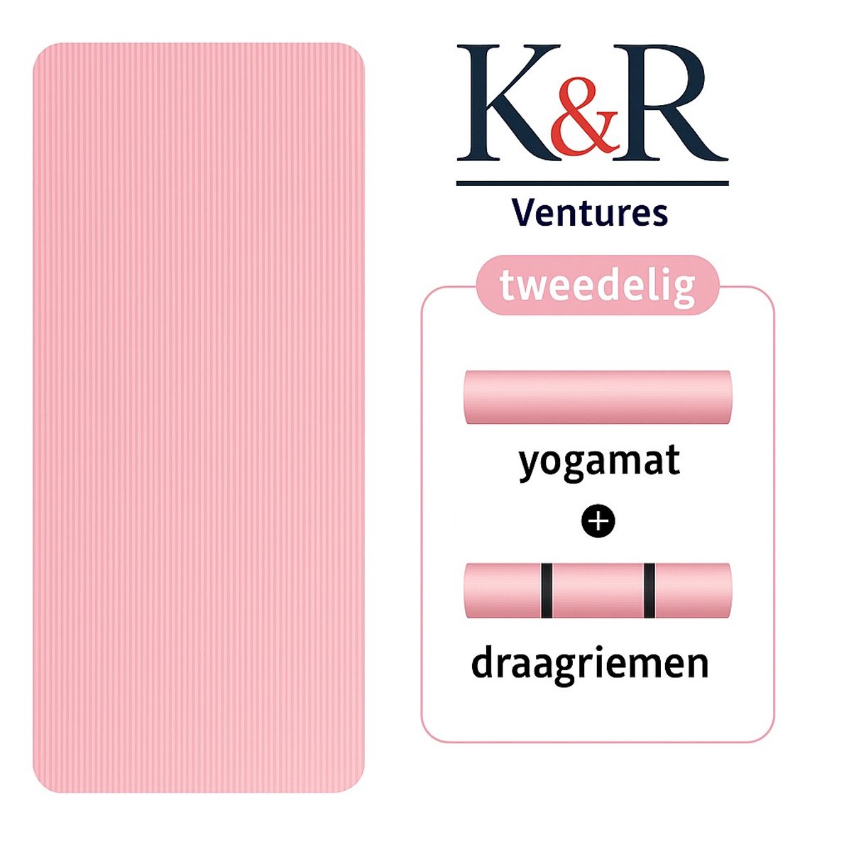 K&R Ventures® Yogamat – Niet giftige Hoge Dichtheid Fitnessmat – Antislip & Krasbestendig – Inclusief Draagriem – 185x61x1 cm – Voor Yoga, Pilates, Gym & Fitness – Roze
