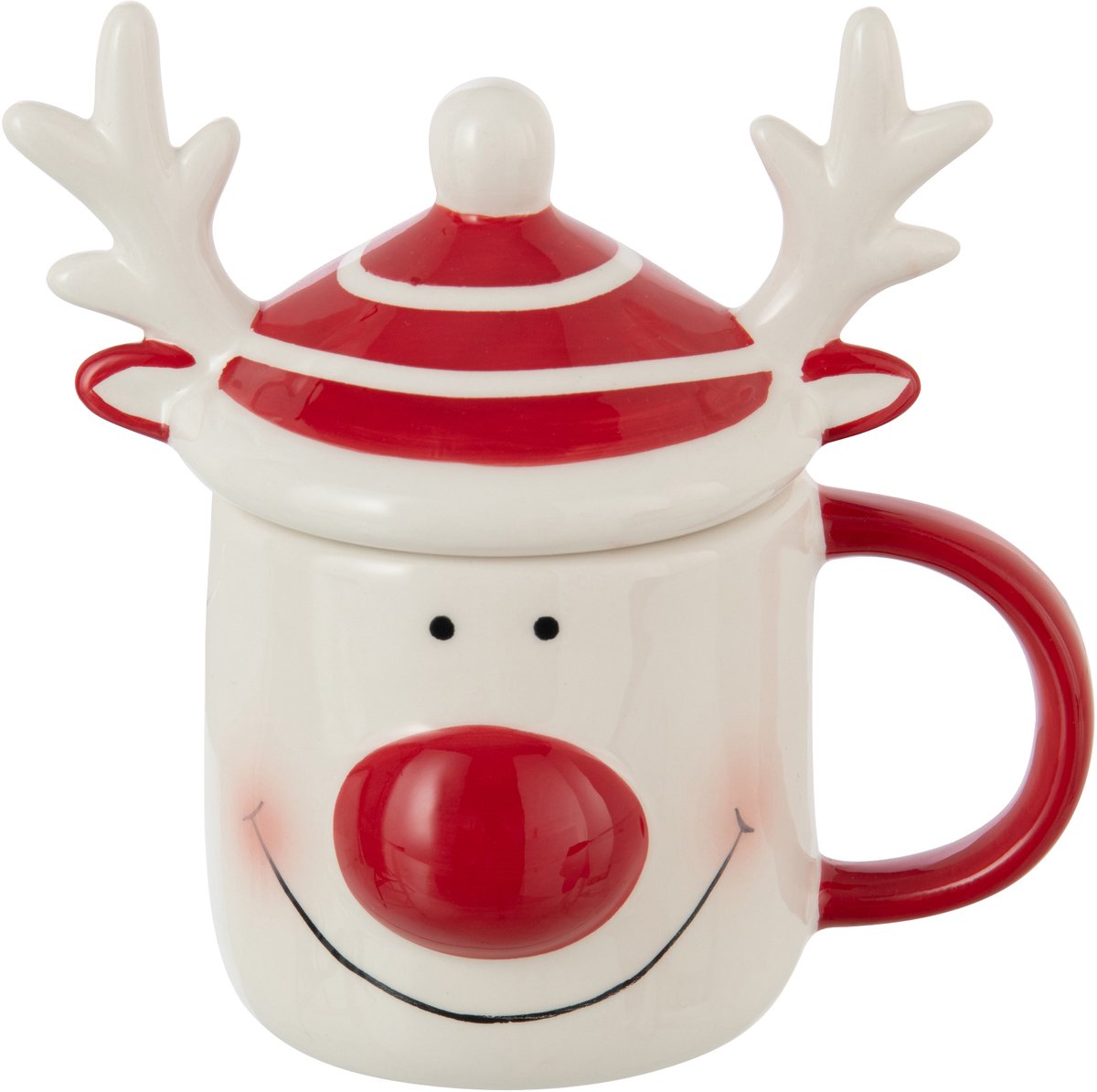 J-Line mok + deksel Rendier Dolomiet - keramiek - rood/wit