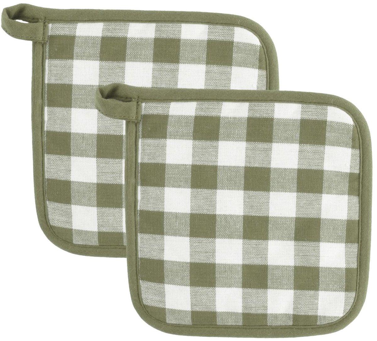 Tiseco Gingham Pannenlap - 2 Stuks - 20 x 20cm - olijfgroen