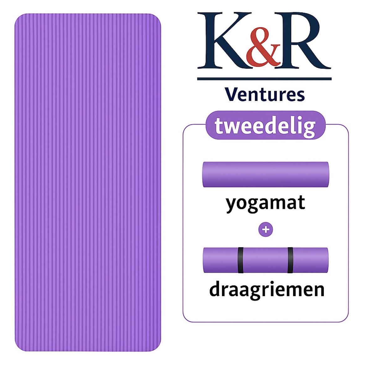 K&R Ventures® Yogamat – Niet giftige Hoge Dichtheid Fitnessmat – Antislip & Krasbestendig – Inclusief Draagriem – 185x61x1 cm – Voor Yoga, Pilates, Gym & Fitness – Paars