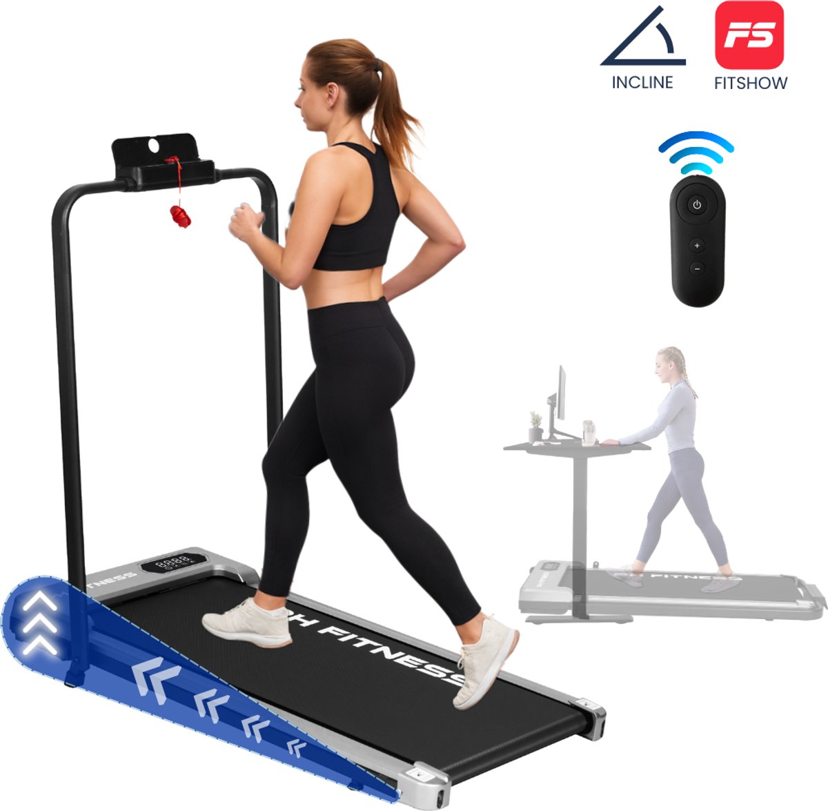 PH Fitness Loopband – 8 km/u – Incline & Handmatige Helling – Opvouwbaar / Inklapbaar – CR-B1FS – Silver / Zilver – Fitshow App – Walking Pad – Loopband voor Thuis – Loopband Fitness