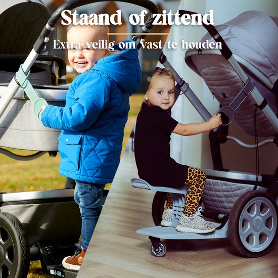 Kid-Sit Meerijdplankje - Universeel - Met Zitje - Buggyboard - Tot 4 jaar - Grijs van Kiddyloo — afbeelding 4