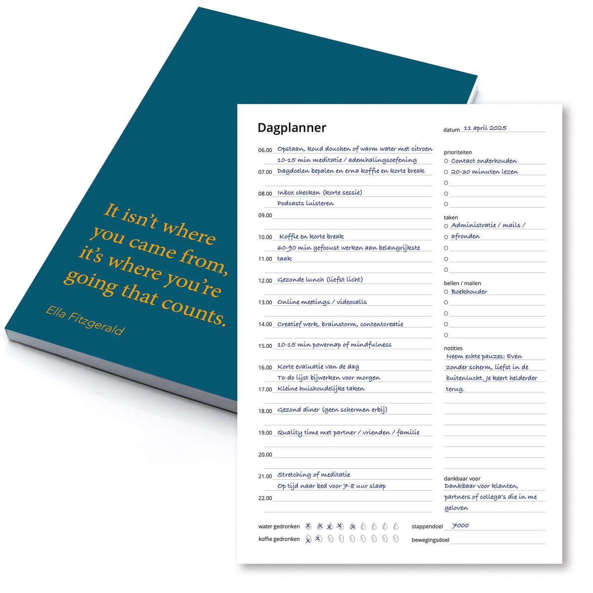 Dagplanner Blauw – 50 Pagina’s – Mindset – Planner voor Focus & Productiviteit – A5 Formaat