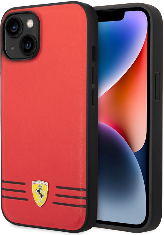 Ferrari Back cover - iPhone 14 Plus & 15 Plus - Rood - Lederen achterkant & valbescherming van Merkloos — afbeelding 2