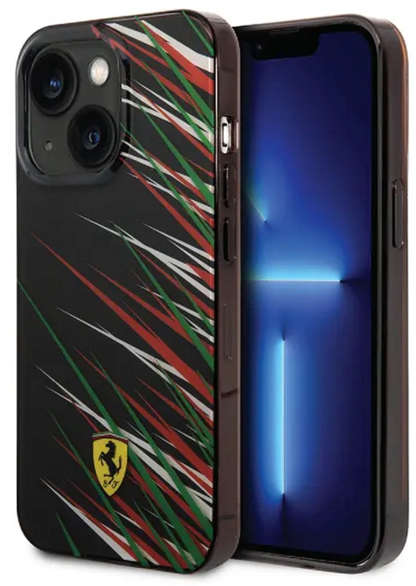 Ferrari Back cover - iPhone 14 Plus & 15 Plus - Zwart - Double Layer Grass Print - Sportief ontwerp
