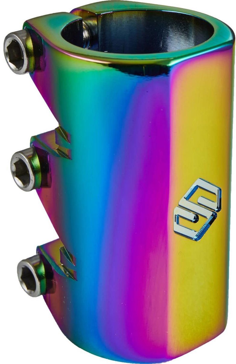 Striker Essence V2 Stuntstep Klem – SCS Clamp voor Freestyle Trickstep en Pro Scooter – Aluminium Scooter Onderdeel – Regenboog Olievlek