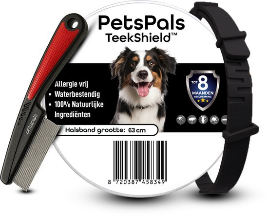 PetsPals TeekShield™ - 100% Natuurlijke Teken & Vlooienband Hond - Anti Vlooien & Teken - 8 Maanden Bescherming - Zwart