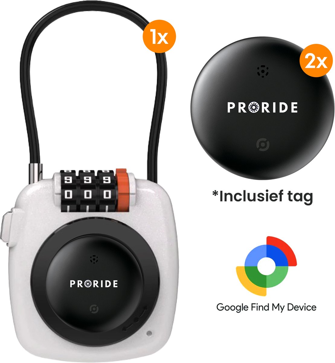 Proride Cijferslot – 3-cijferig Hangslot – Met Android Tag – Inclusief Smarttag 2 stuks – Kofferslot – Reisslot – Bagageslot – Skislot - Wit