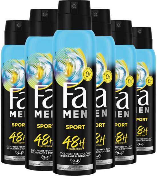 Fa Deodorant - Men Sport - Heerlijk Stimulerende Geur - Bescherming Tegen Zweetgeur - Langdurige Bescherming - Huidvriendelijk - Voordeelverpakking - 6x 150ml