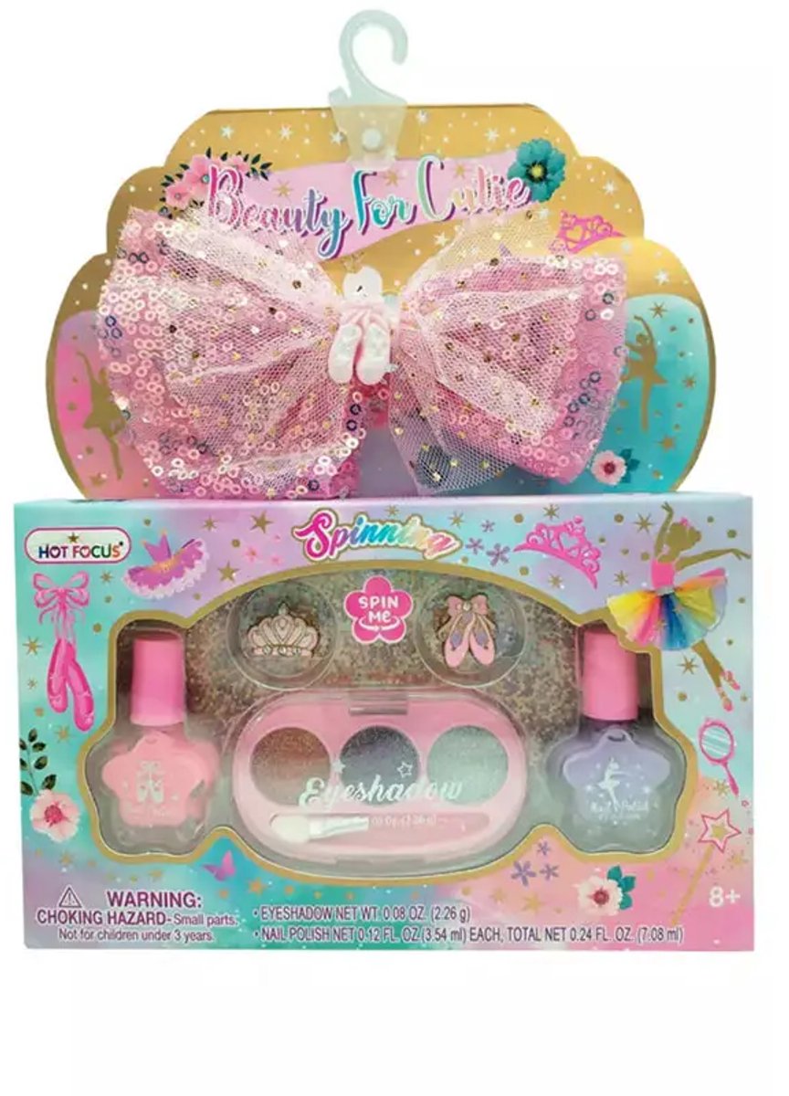 Kinder Make-up Set Ballerina – Oogschaduwpalet + 2 Nagellakken + Haarstrik + Spinner-ringen