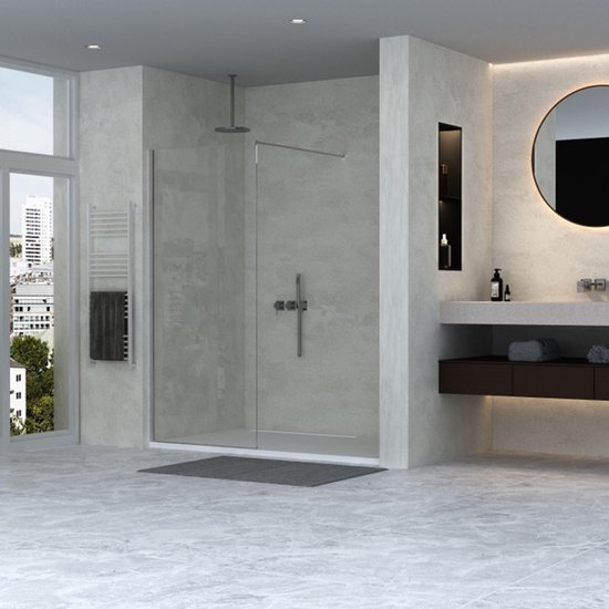 Douche à l'italienne Adema Sparkle 2.0 - 90x200cm - profilé mural - barre stabilisatrice - verre transparent - chrome