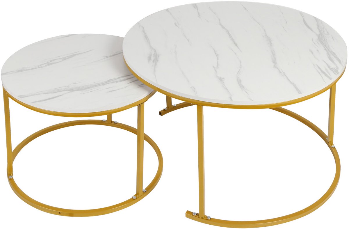PIPIPOXER-Salontafel Set Rond - Tafelset - Grote Tafel 70*45cm, Kleine Tafel 50*38cm -Wit en goud