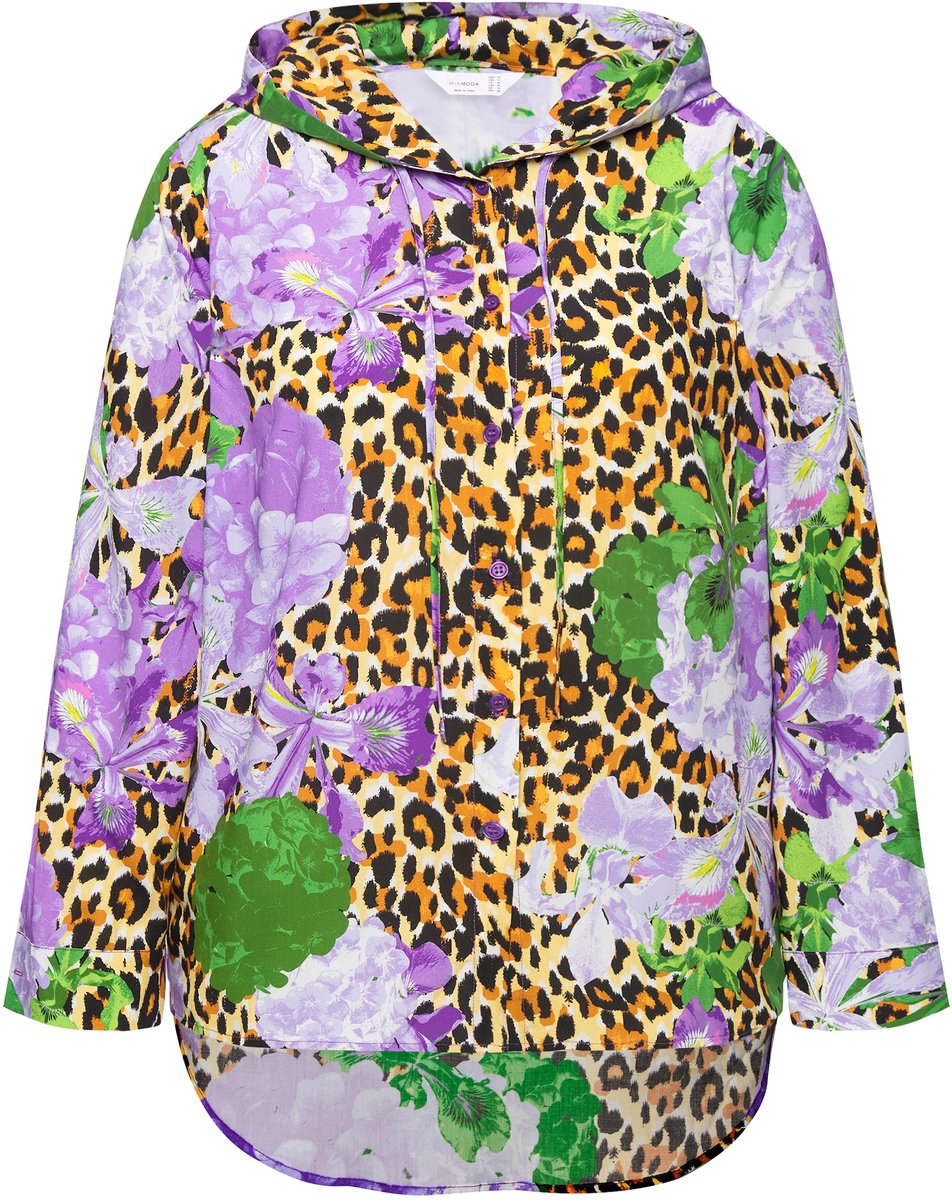MIAMODA - Dames - Blouse Classic Fit capuchon lange mouwen - Seringpaars - Maat 52